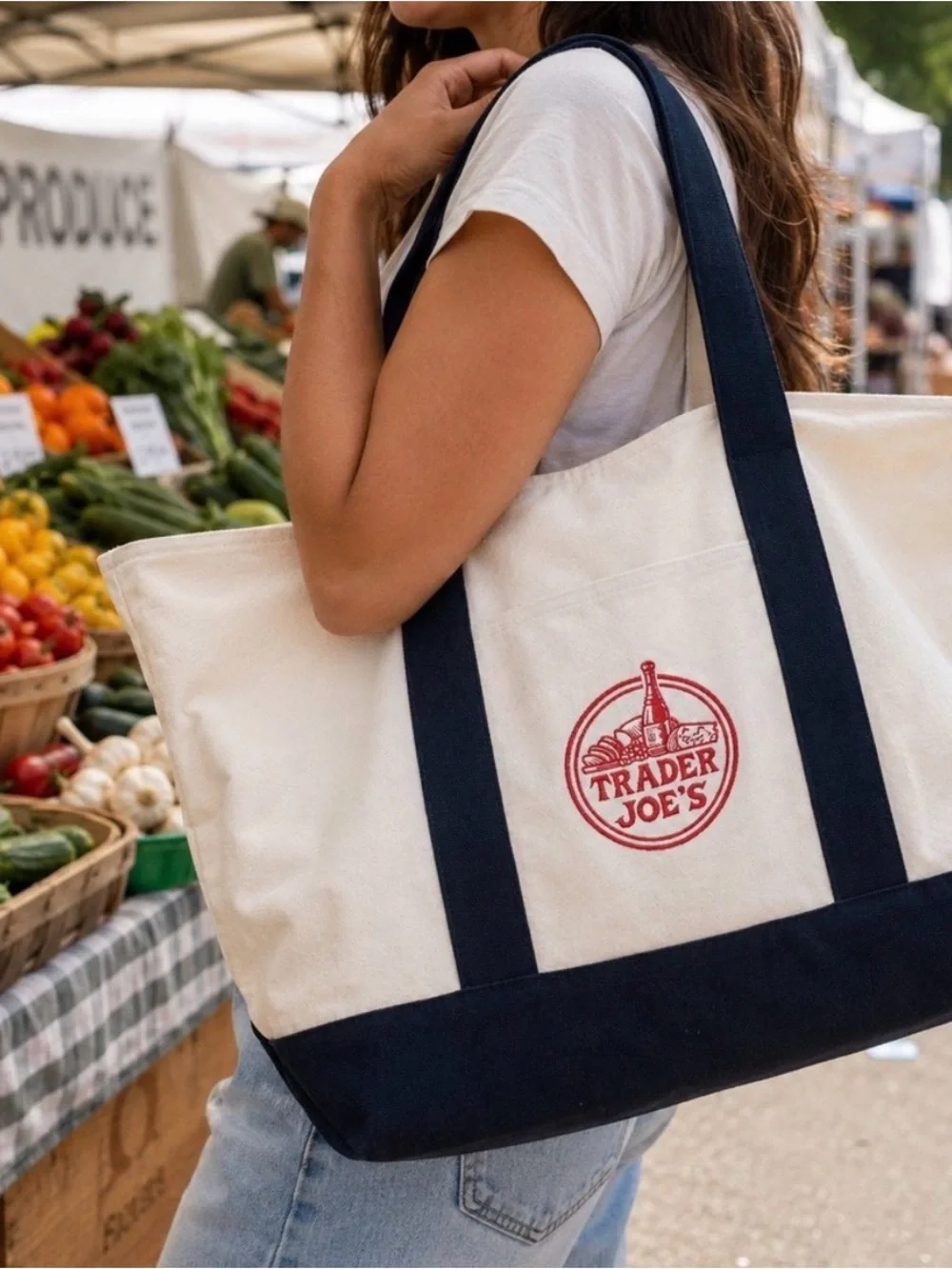 Trader Joes Navy Tote Bag New